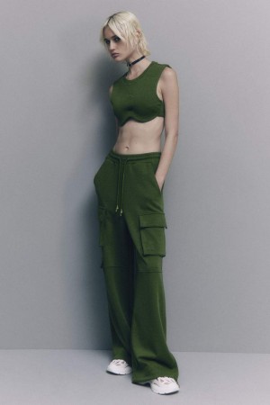 Patrizia Pepe Cotton Blend Fleece Cargo Pants Grün | INCYEQ-089