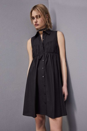 Patrizia Pepe Cotton Chemisier Mini Dress Schwarz | WGVYCM-597