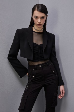 Patrizia Pepe Crepe Cropped Jacket Schwarz | VPFMOU-836