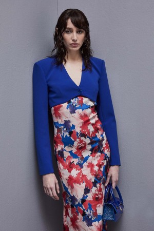 Patrizia Pepe Cropped Jacket In Sablè Crepe Fabric Hellblau | LRMOWG-861