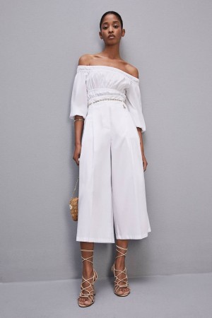 Patrizia Pepe Cropped Over Fit Pants Weiß | SGRZWM-934