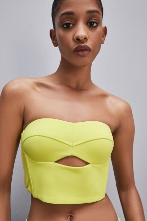 Patrizia Pepe Cut-out Bustier Top In Sablé Crepe Fabric Gelb | HLCEOV-508