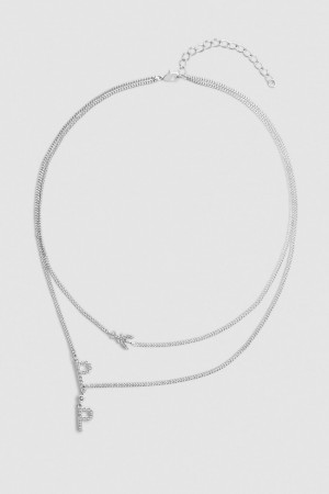 Patrizia Pepe Double Chain Brass Necklace Silber | IWRAFS-679