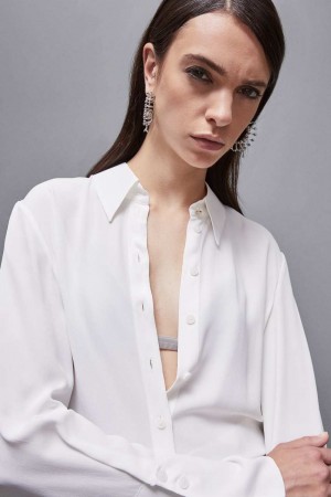 Patrizia Pepe Essential Crepe Long-sleeved Shirt Weiß | MGIFPL-327