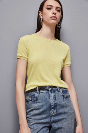 Patrizia Pepe Essential Short-sleeved Sweater Gelb | DHBLSC-351