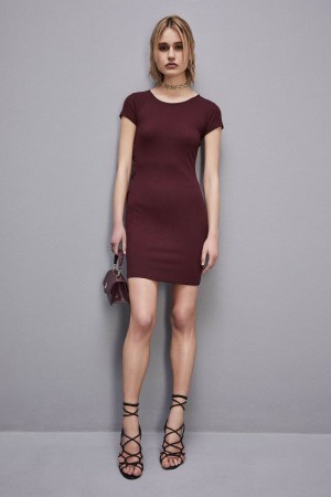 Patrizia Pepe Essential Slim Rib-knit Dress Lila | TGCYUF-531