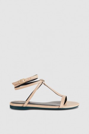 Patrizia Pepe Flat Sandals With Ankle Strap Beige | SJPMFN-135