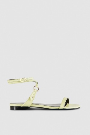 Patrizia Pepe Flat Smooth Leather Sandals Gelb | KFYQWO-705