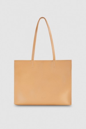Patrizia Pepe Hammered Leather Shopping Bag Beige | ZGYUVH-459