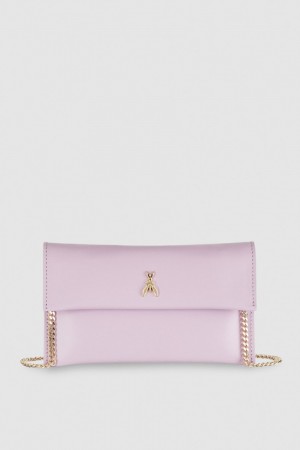 Patrizia Pepe Leather Clutch Bag With Chain Shoulder Strap Lila | QDYNKZ-745