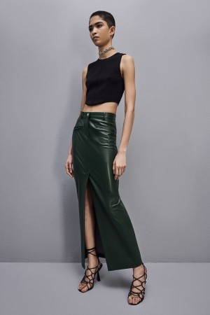 Patrizia Pepe Long Skirt In Coated Fabric Grün | UNOPBS-654
