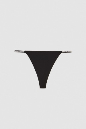 Patrizia Pepe Rhinestone-decorated Jersey Thong Schwarz | CQBHLK-502